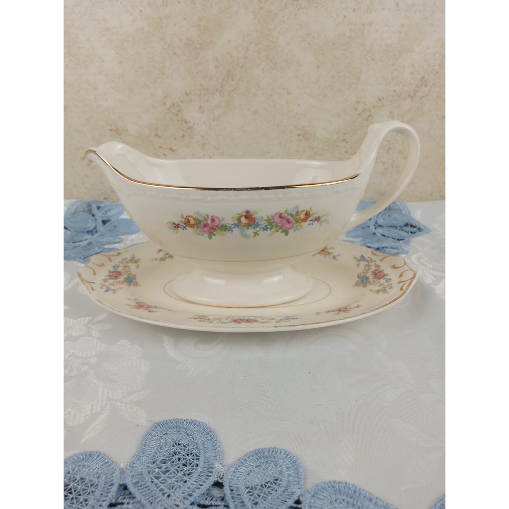 Vintage Homer Laughlin Eggshell Georgian Gravy Dish & Plate w/ Floral Design